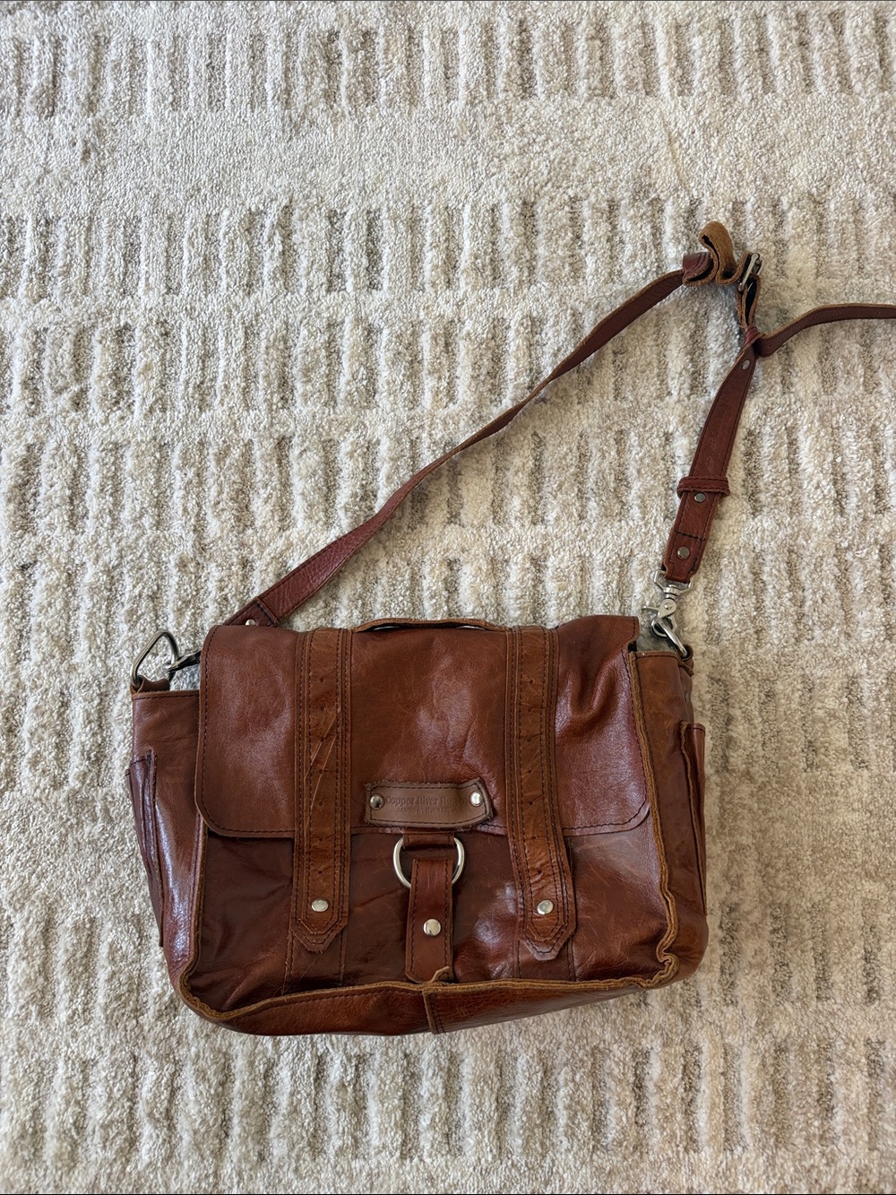Brown Leather Crossbody Satchel/ Copper River